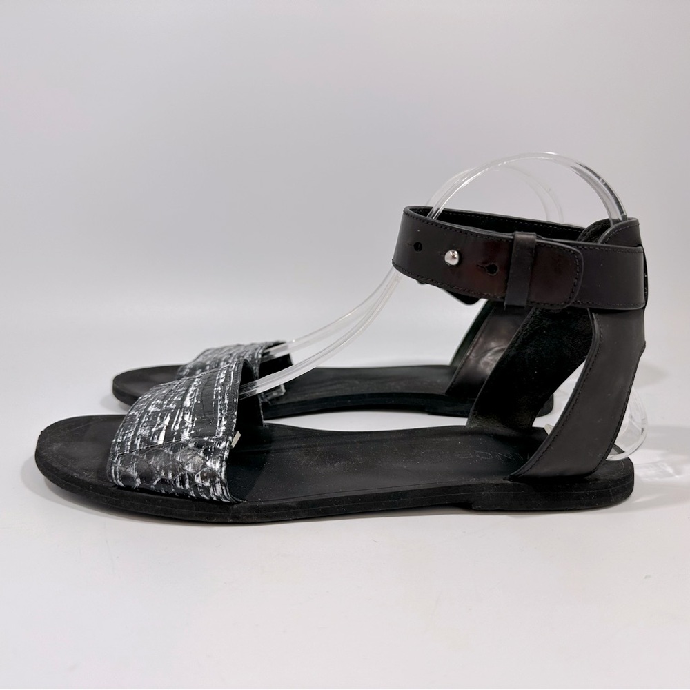 Vince Sawyer Black Open Toe Ankle Wrap Sandal 8 Whimsigoth Goth Snakeskin Grunge